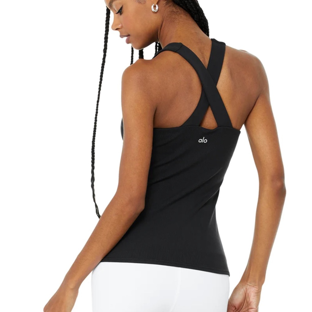 Alo Yoga Elevate Ribbed Tank Sports Bra Black